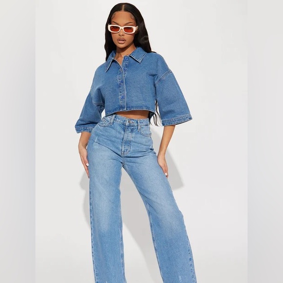 Size 3x Blue Denim Cropped Jacket - Picture 4 of 6